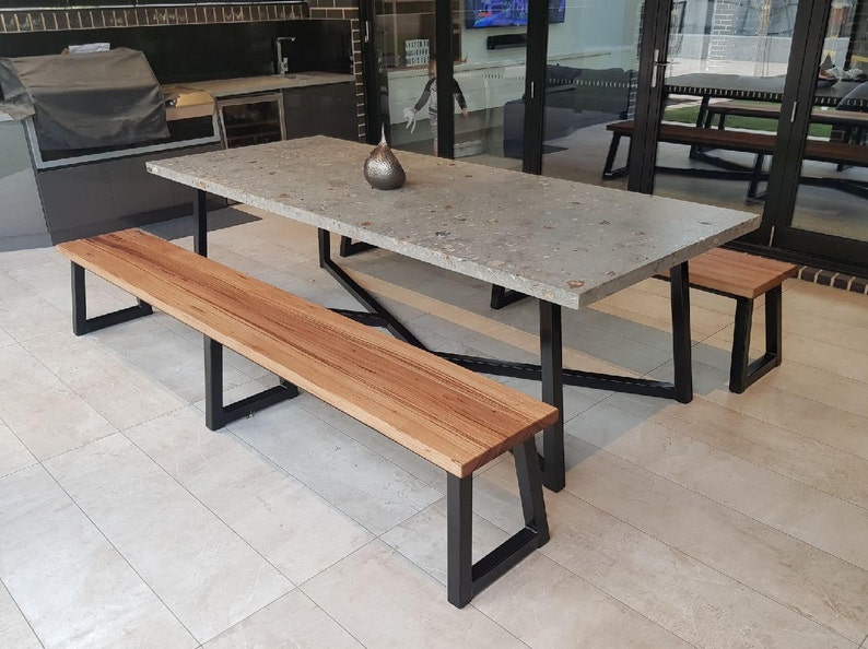 2.7m 12 seater exposed aggregate concrete dining table with unique steel base. Handmade custom, indoor or outdoor patio or dining furniture. image 4