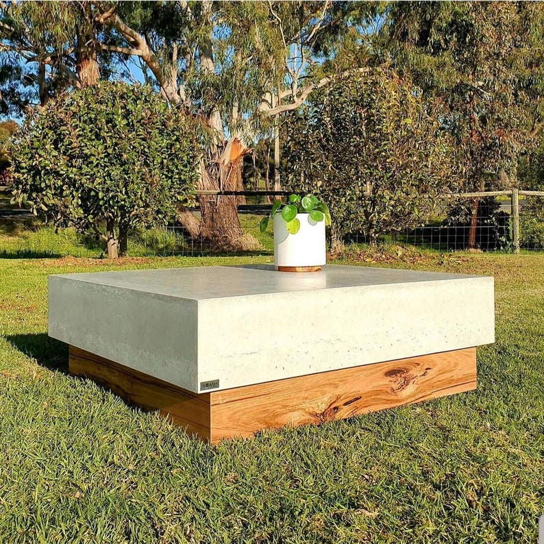 Polished Concrete Square Coffee Table Vic Ash Hardwood Base Etsy