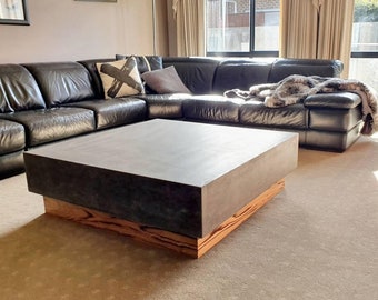 Concrete coffee table. 1.1 x 1.1m modern, bespoke polished concrete hand made coffee table with timber base