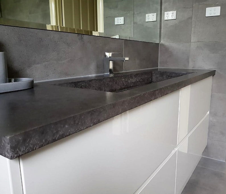 Concrete Charcoal Vanity With Integrated Sink, Vinyl Wrap