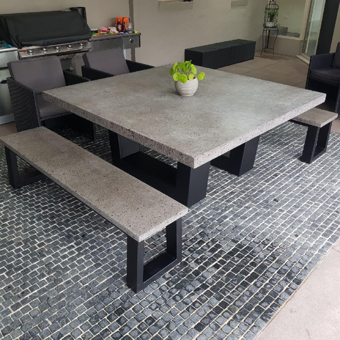 Handmade Square Concrete Dining Table, Steel Base, Patio Table (1.8m ...