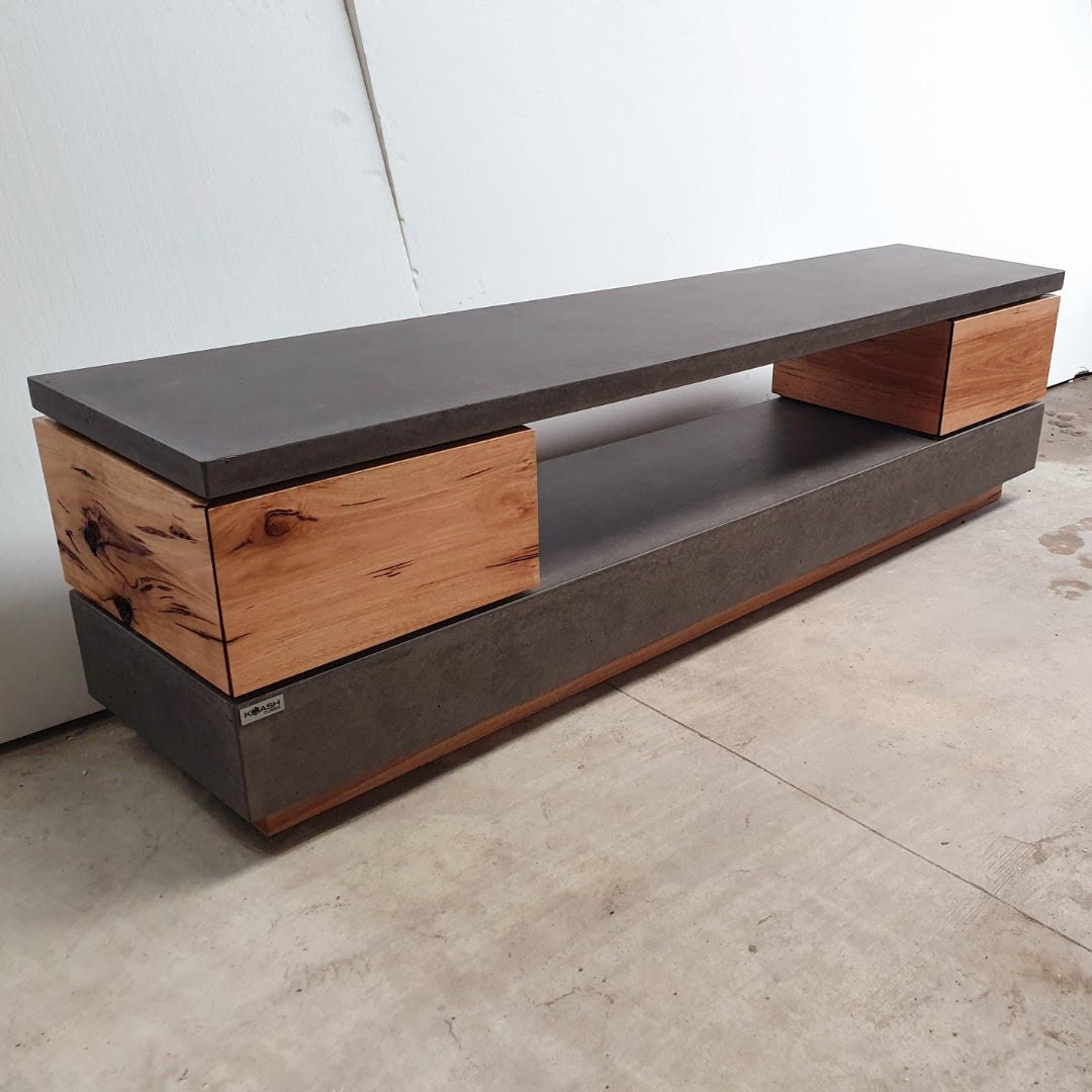 Concrete and Timber Tv Unit, Entertainment Unit, Tv Stand. Vic Ash
