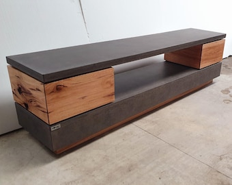 Concrete and timber tv unit, entertainment unit, tv stand. Vic Ash drawers and concrete finish. Custom handmade tv unit