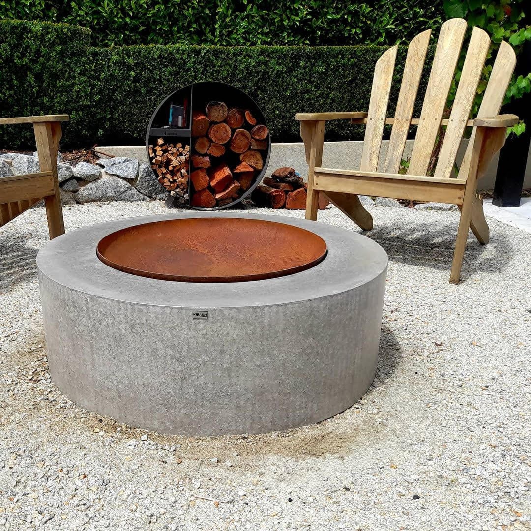 Round Concrete Fire Pit, Large, Unique, Custom Handmade Real Concrete Fire  Pit With Rust Metal Bowl. 