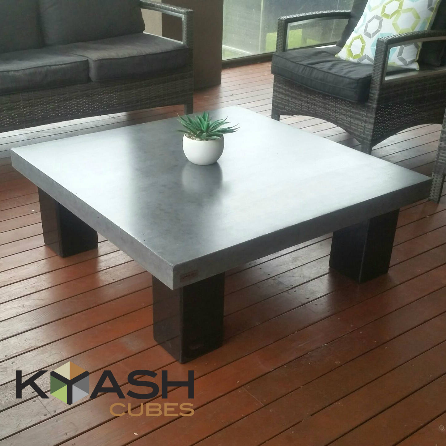 Polished Concrete Square Coffee Table Steel 4 Post Base 1m X 1m