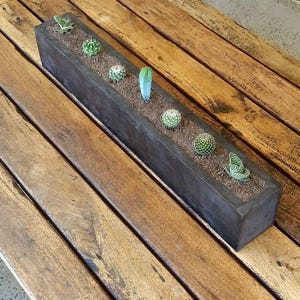 Concrete planter; large black rectangular 900mm cactus, succulent or herb garden planter for a kitchen window sill, bathroom or patio.