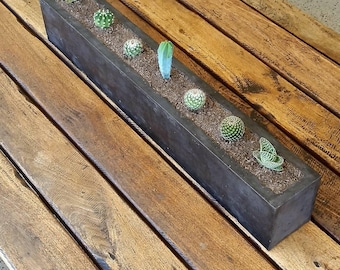 Concrete planter; large black rectangular 900mm cactus, succulent or herb garden planter for a kitchen window sill, bathroom or patio.