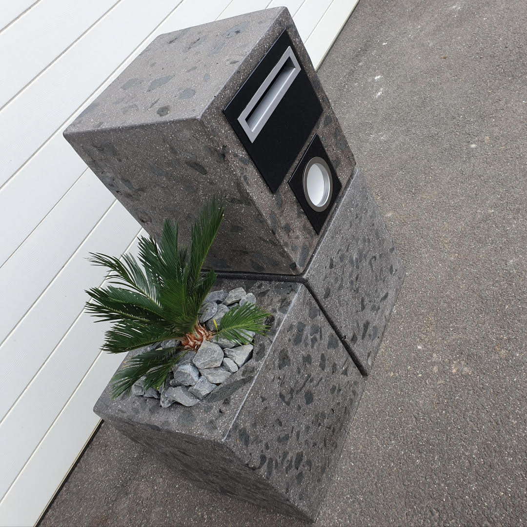 Concrete Letterbox With Planter Unique, Polished Exposed Stone 2 to 4