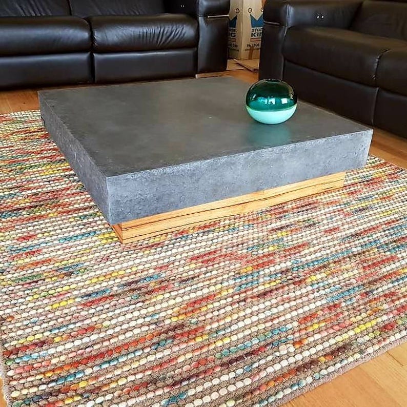 Polished Concrete Square Coffee Table Vic Ash Hardwood Base Etsy UK