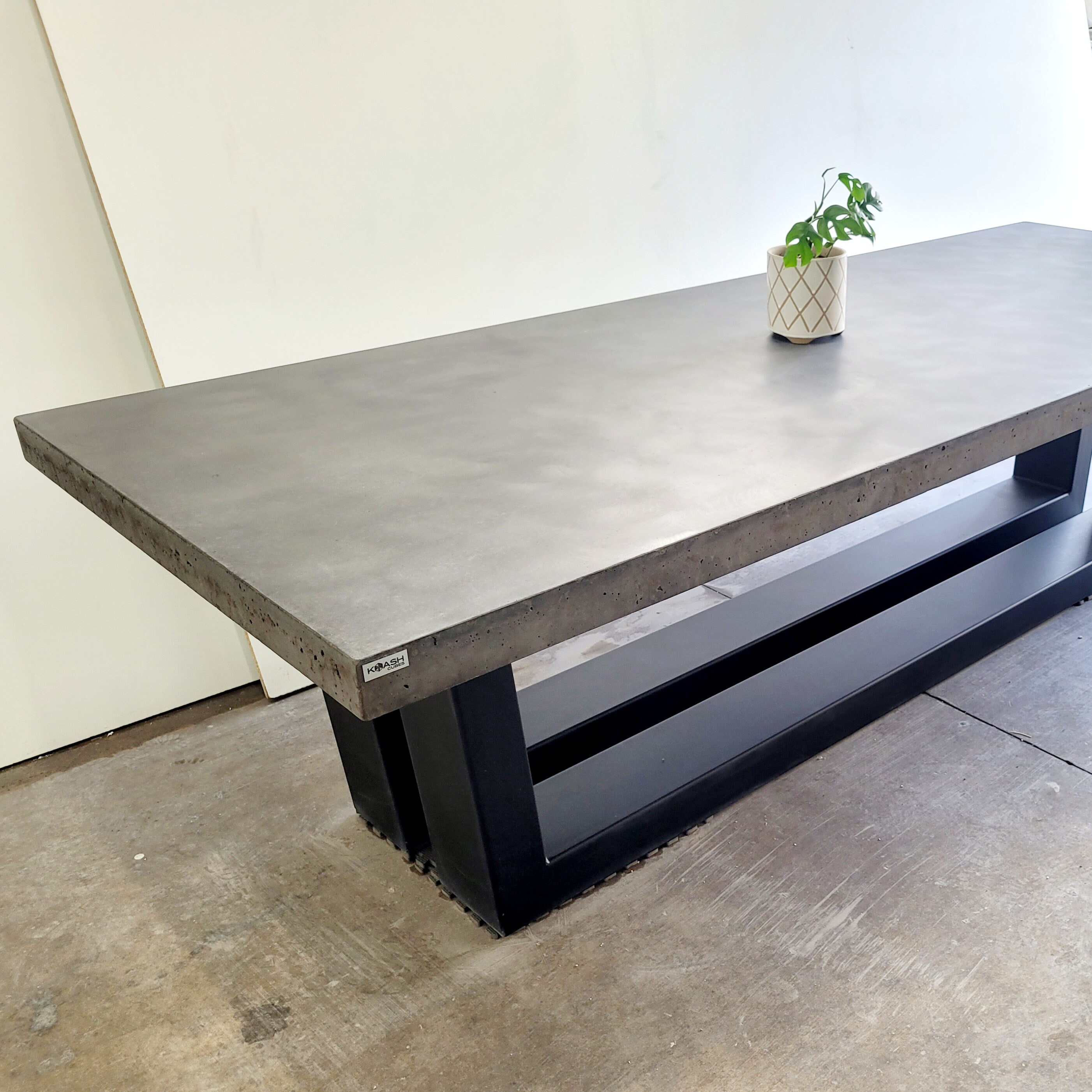 Handmade Concrete Dining Table, Black Steel Base, 10 Seater - Etsy ...