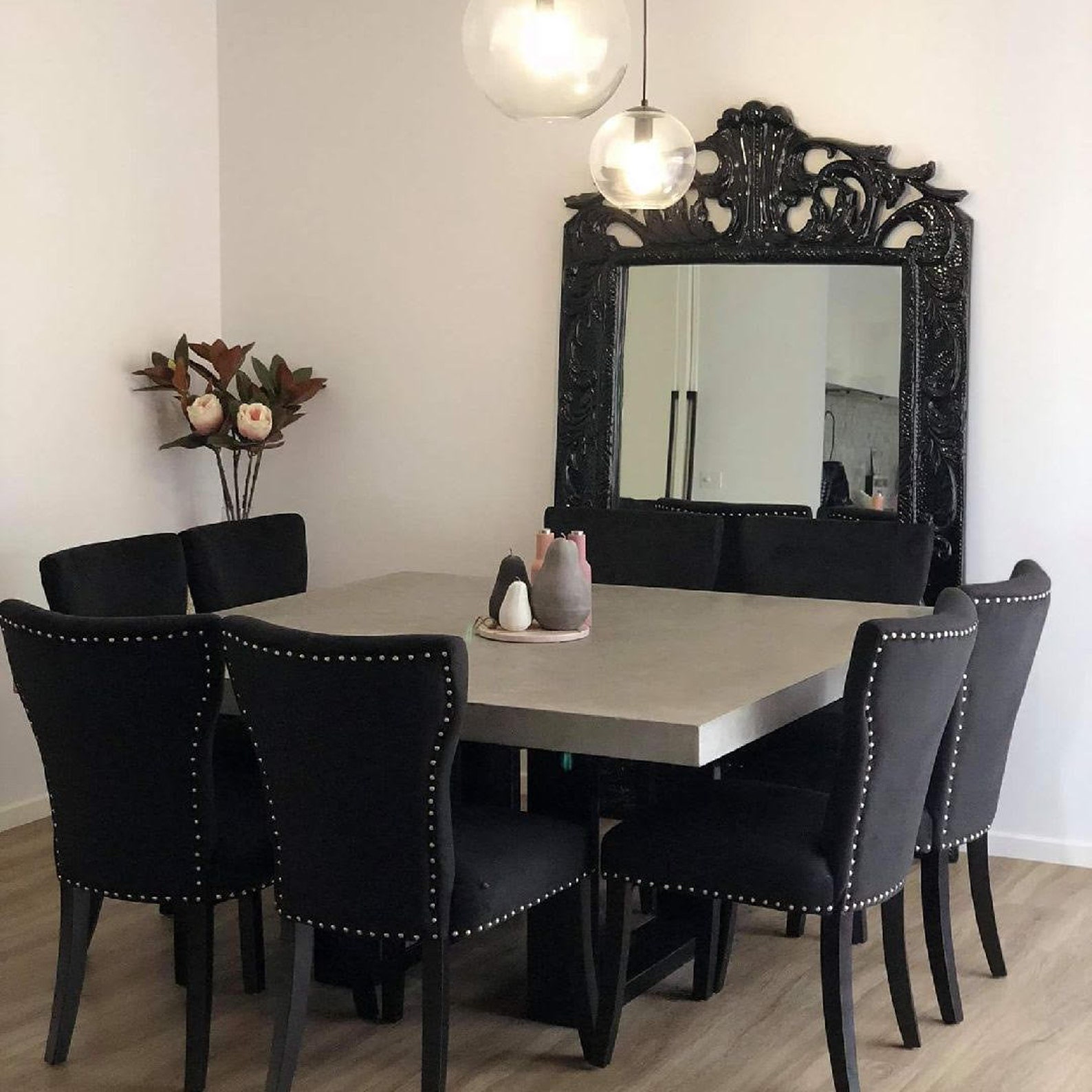 Handmade Square Concrete Dining Table, Steel Base, 8 Seater - Etsy UK