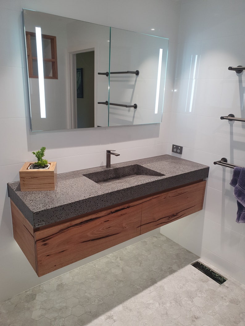 Floating Polished Concrete Charcoal Vanity Custom Handmade Etsy Australia