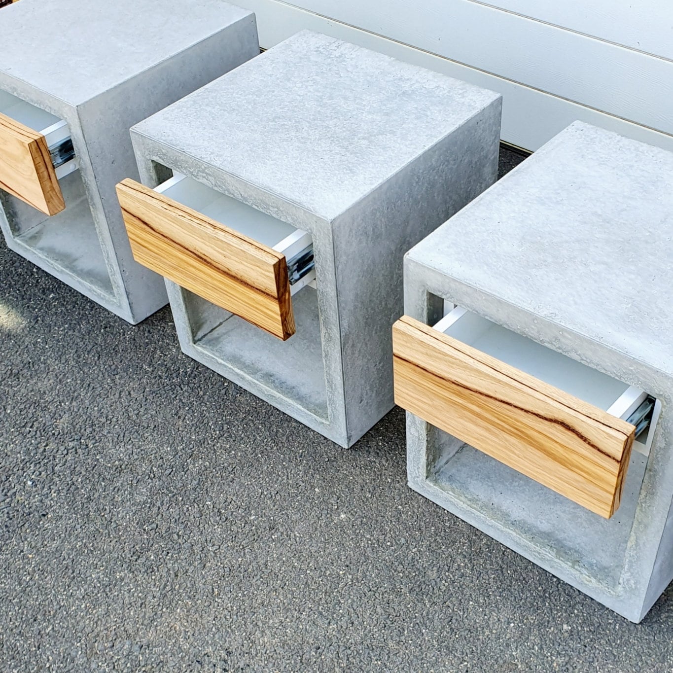 Open Cube Concrete Bedside Table, Side Tables With Hardwood Timber Top ...