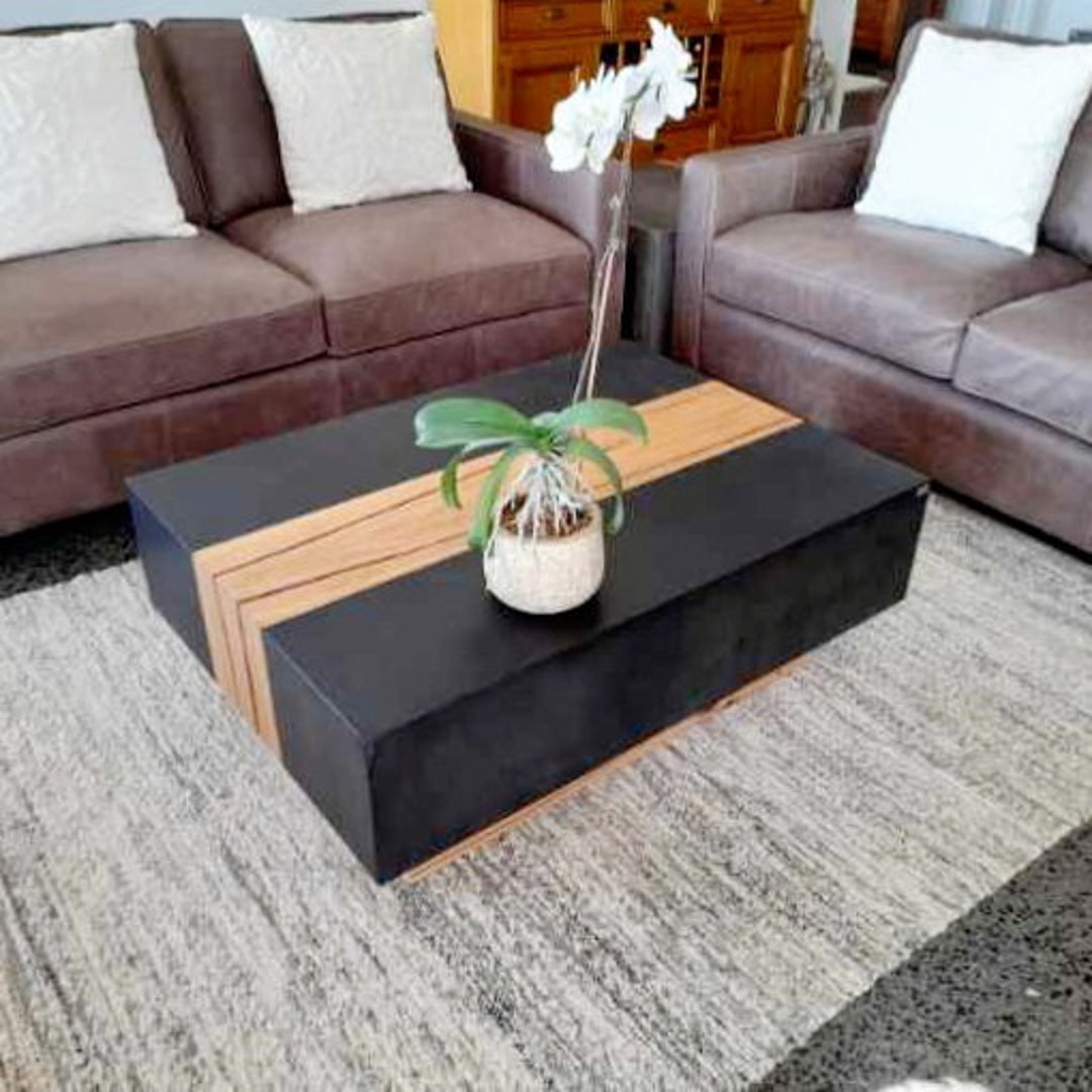 Concrete Coffee Table Black, Handmade Bespoke Timber Coffee Table ...