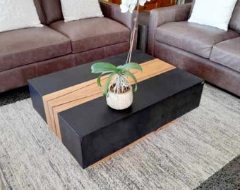 Concrete coffee table black, handmade bespoke timber coffee table.  Concrete furniture and hardwood. Custom concrete table