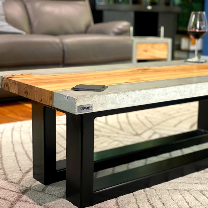 Bespoke Concrete Coffee Table With Live Edge Timber and Powder Coated