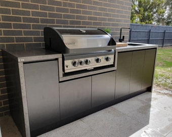 Concrete outdoor kitchen - real handmade charcoal concrete counter tops indoor or outdoor with optional integrated sink