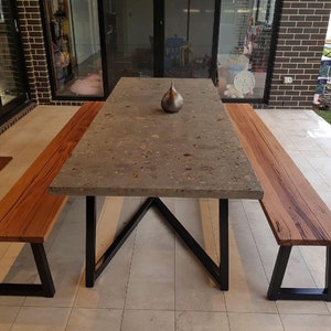 2.7m 12 seater exposed aggregate concrete dining table with unique steel base. Handmade custom, indoor or outdoor patio or dining furniture. image 3