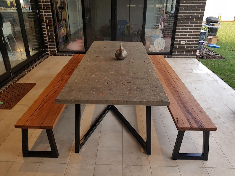 2.7m 12 seater exposed aggregate concrete dining table with unique steel base. Handmade custom, indoor or outdoor patio or dining furniture. image 3