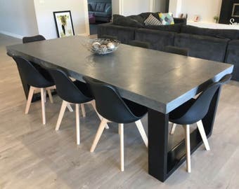 8 seater 2.4m dining table, polished concrete patio outdoor/indoor table with powder coated steel base.  2.4m x 1.1m