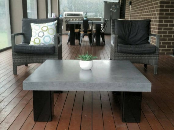 Polished Concrete Square Coffee Table Steel 4 Post Base 1m X 1m