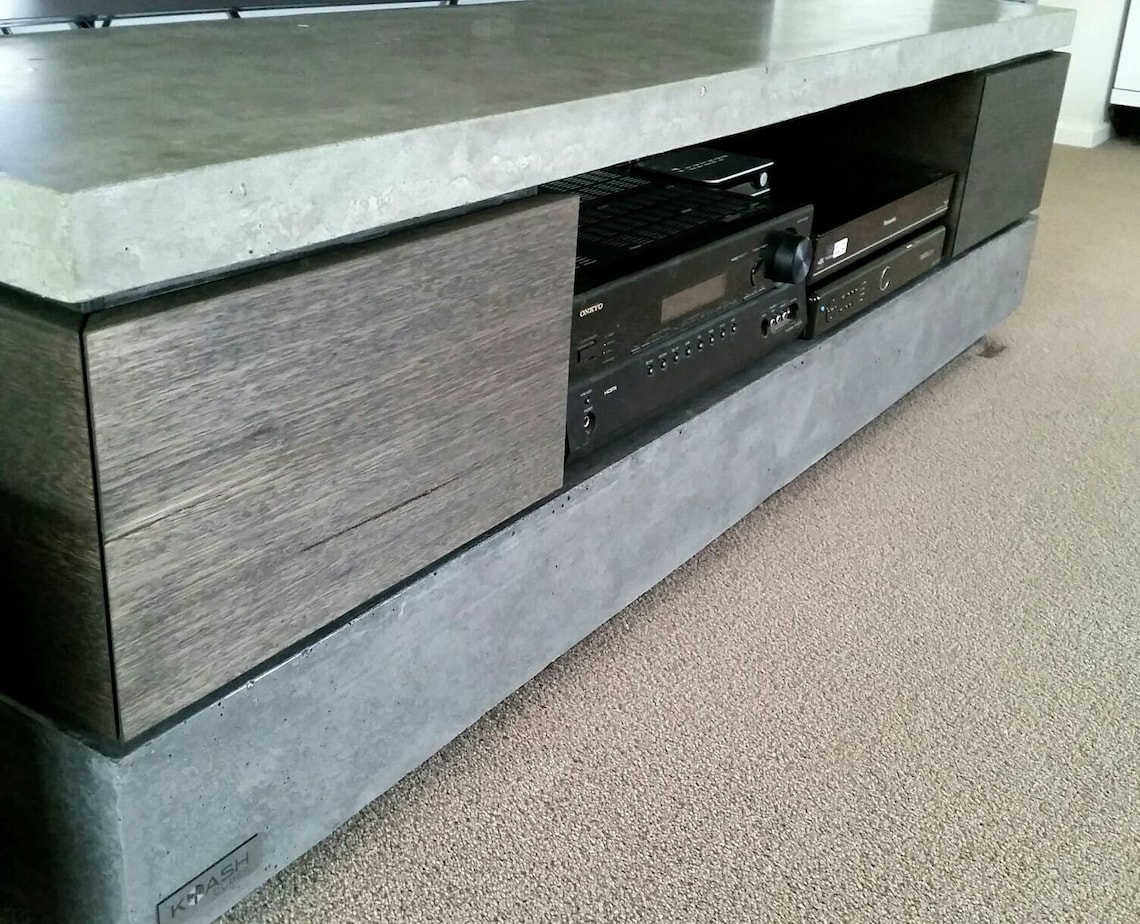 Polished Concrete Tv Unit Entertainment Unit Tv Stand. Etsy Australia