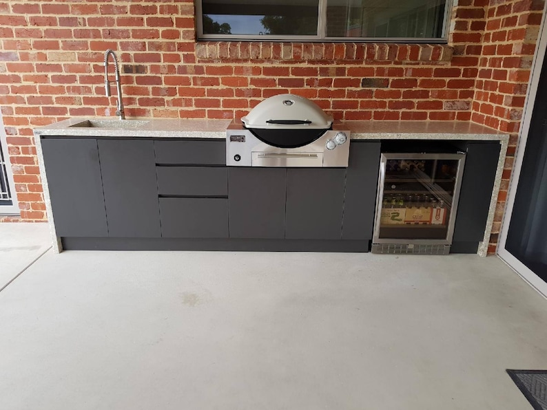 Concrete Outdoor Kitchen Counter Benchtop off White Exposed Aggregate