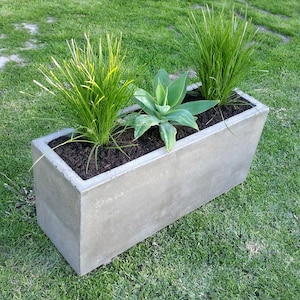 Rectangular large concrete planter trough. 900mm x 300mm x 400mm. Patio polished concrete planter box.