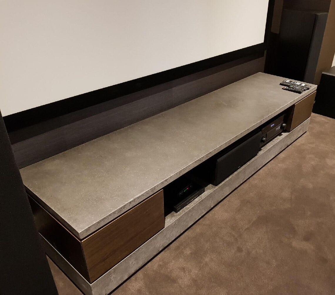 Polished Concrete Tv Unit, Entertainment Unit, Tv Stand. Tasmanian Oak