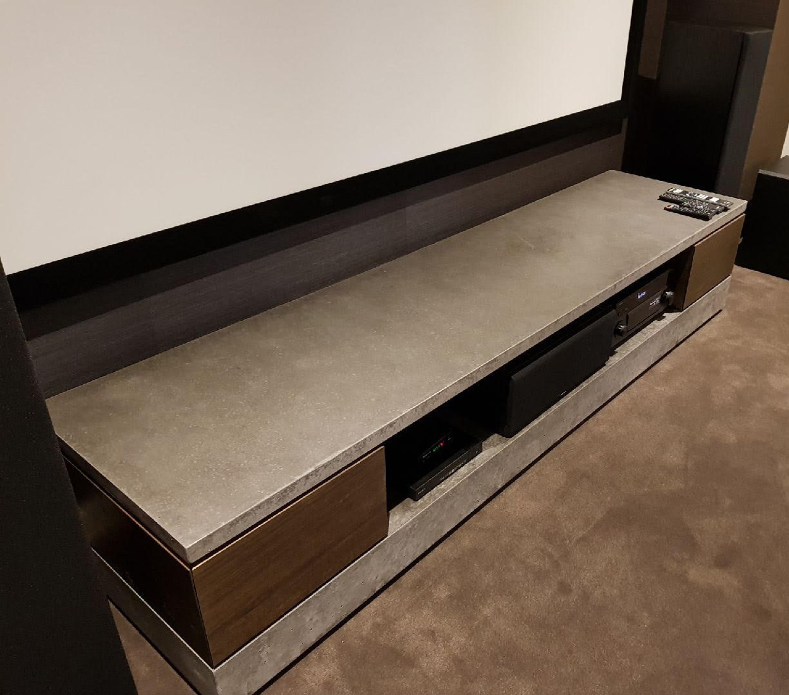 Polished Concrete Tv Unit, Entertainment Unit, Tv Stand. Tasmanian Oak