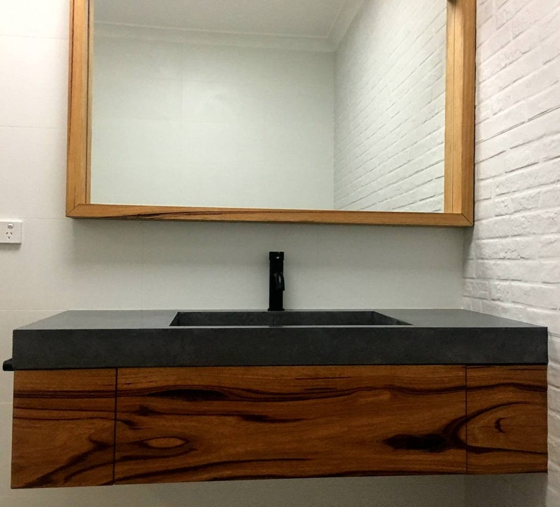 Floating Polished Concrete Vanity, Round Basin Custom Handmade Real
