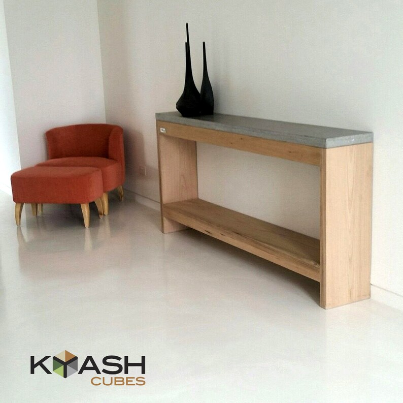 1 8m Concrete And Timber Hardwood Console Hall Table Vic Ash Side Board Stand With Polished Natural Finish Top