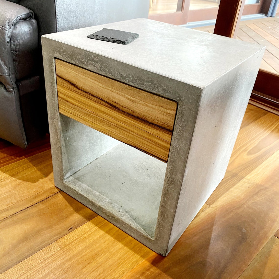 Open Cube Concrete Bedside Table Side Tables With Hardwood Etsy Australia
