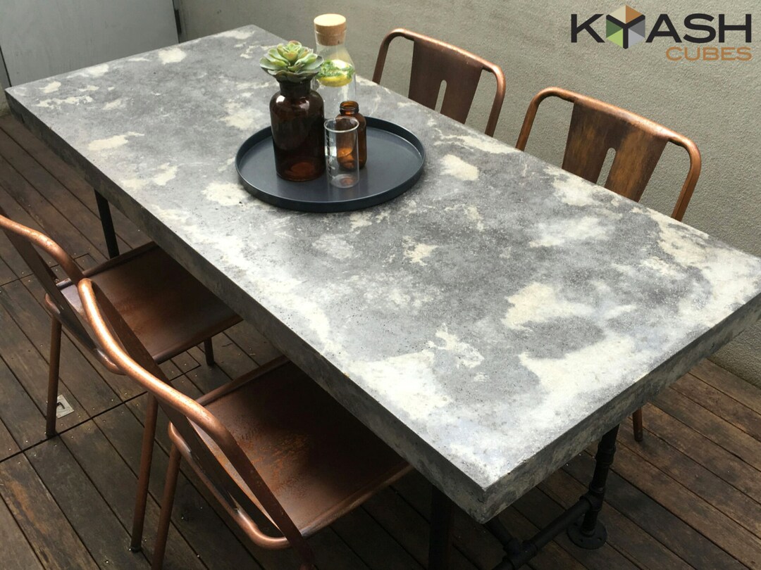 Polished Concrete Dining Table, Patio Outdoor Industrial Look Table and