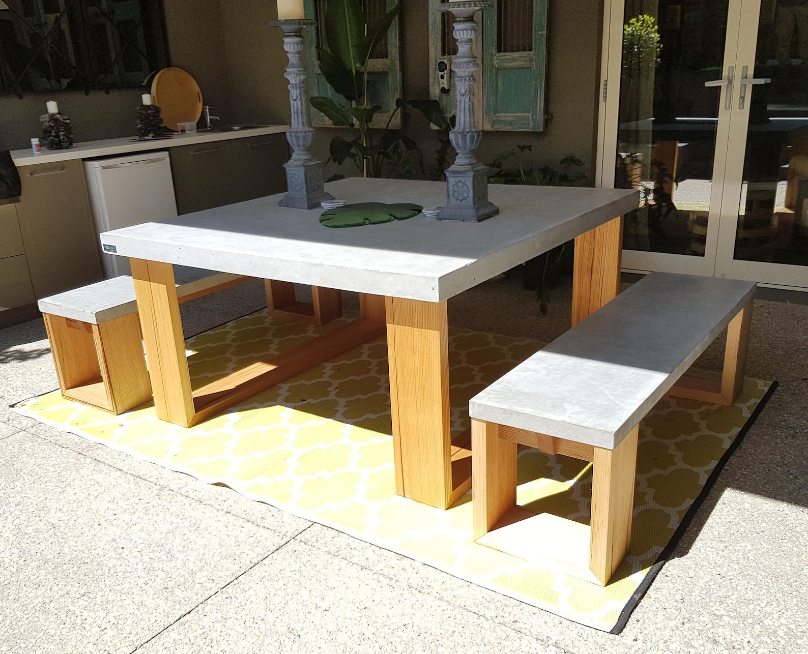 8 Seater, Square Concrete Dining Table 1.6m X 1.6m Bespoke With Steel