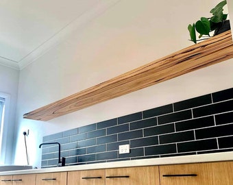 Hardwood floating timber shelves, live Messmate Vic Ash hardwood shelves.  Feature grade timber custom sizes available