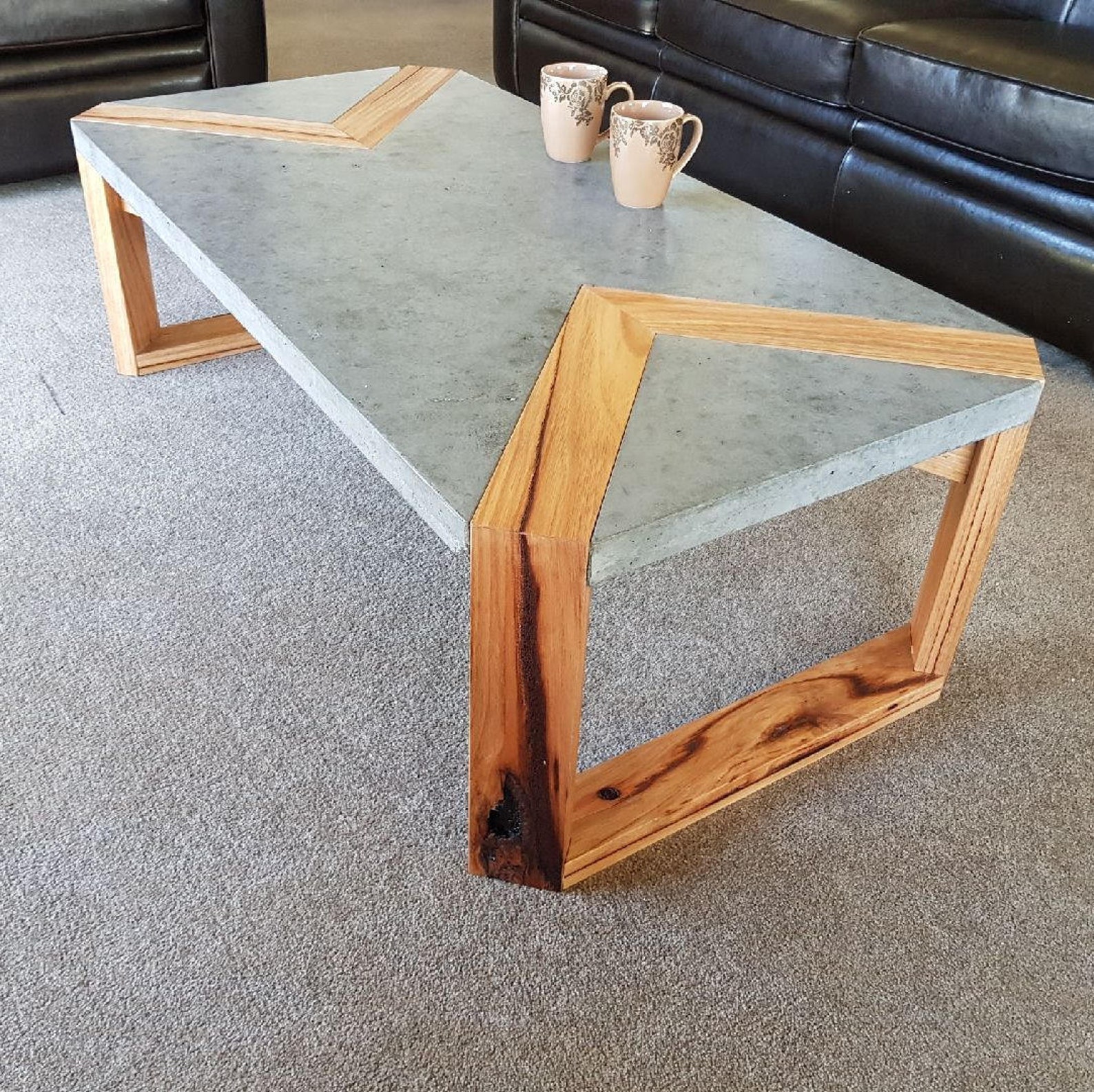 White Concrete Dining Table With Timber Loop End Base. 2.1m Etsy