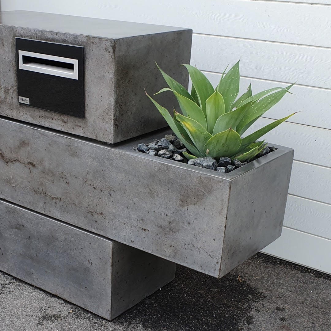 Concrete Letterbox With Planter Unique, Polished Exposed Stone 2 to 4