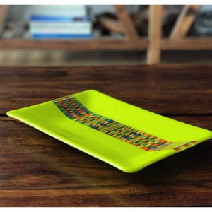 Handmade, chartreuse, lemongrass, green, fused glass plate, accent piece for your home