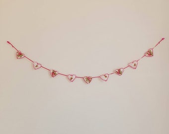 Handgemaakte roze hartslinger, katoenen vlaggenslinger, kinderkamerdecoratie