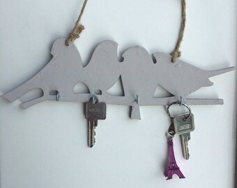 Houten rek, vogelrek, sleutel organizer, wandrek, gangrek, sieraden organisator, sieradenrek, keukenrek, rustiek rek, hangende vogel.
