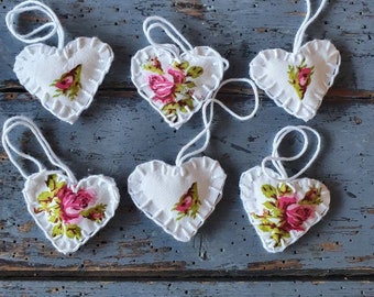 5 Minihart, Romantisch Hart, BruiloftHart, HartOrnament, Klein Hart, Hart Cadeau Label VintageHart BloemHart, Roze Bloem, Wit en roze