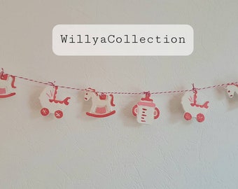 Handgemaakte roze slinger voor babymeisje, kinderkamerdecoratie