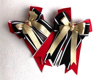 Valentines Day Red Black Gold Horse Show Bows/Eye-catching Bows, Equestrian Clothing, Bowdangles Horse Show Bows