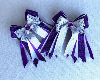 Smaller Purple Horse Show Bows with Glitter and Purple Sparkle Gem/Beautiful Gift for Granddaughter/Bowdangles Horse Show Bows/Ready2Mail