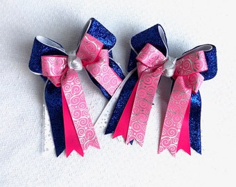 Smaller Horse Show Bows/Small Shorty Bow/Fancy Blue Glitter/Bowdangles Show Bows