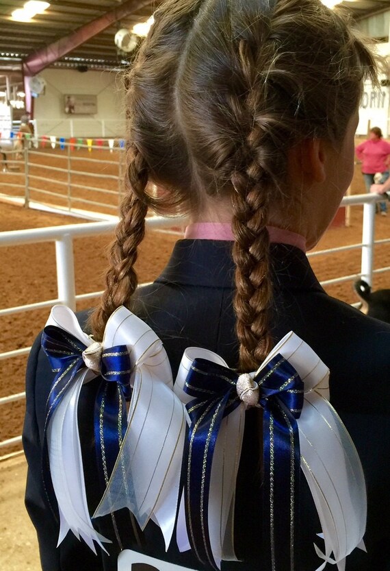 Equestrian Hair Bows Hair Accessory Horse Show Navy Blue Gold Etsy
