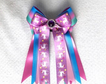 Unicorn Bows for Horse Shows /hair accessory/ purple sparkle gem