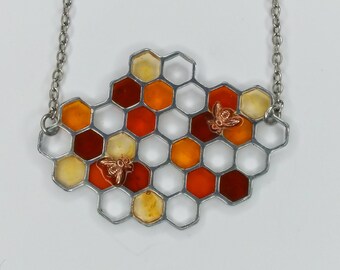 Medium Silver Toned Honeycomb | Bee Necklace | Electroplated | Bee Jewelry | Beekeeper | Honeycomb jewelry | Christmas gift | Present