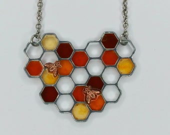 Medium Silver Toned Honeycomb | Bee Necklace | Electroplated | Bee Jewelry | Beekeeper | Honeycomb jewelry | Christmas gift | Present